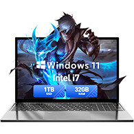 Laptop con Windows 11 de 15.6 pulgadas, Intel Core i7-6500U, 32 GB DDR4 1TB SSD, pantalla FHD 1080P y teclado retroiluminado, huella digital, cámara web, mini-HDMI, WiFi 5, Bluetooth, estudio
